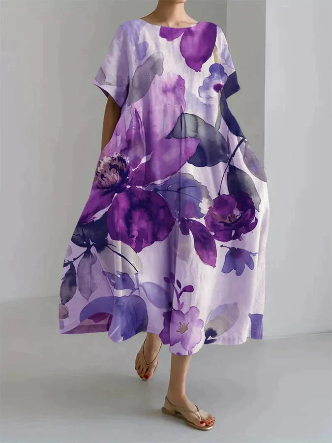 Andria - Loose Women's Dress with Botanical Floral Pattern