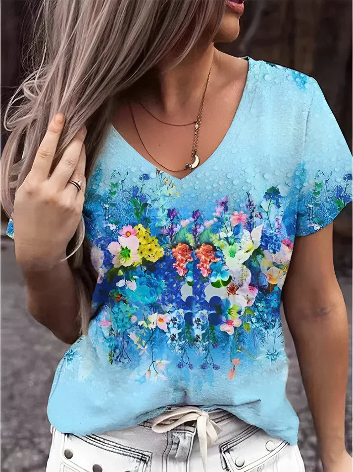 Zosia - V-neck T-shirt with Floral Print