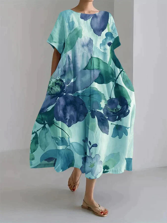 Andria - Loose Women's Dress with Botanical Floral Pattern