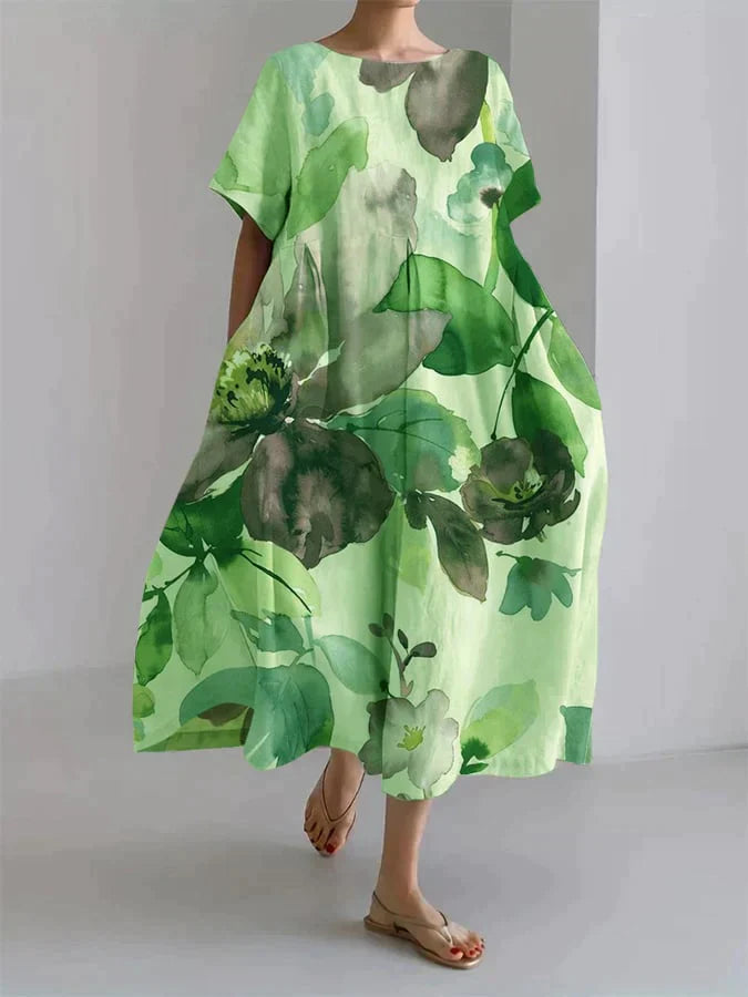 Andria - Loose Women's Dress with Botanical Floral Pattern