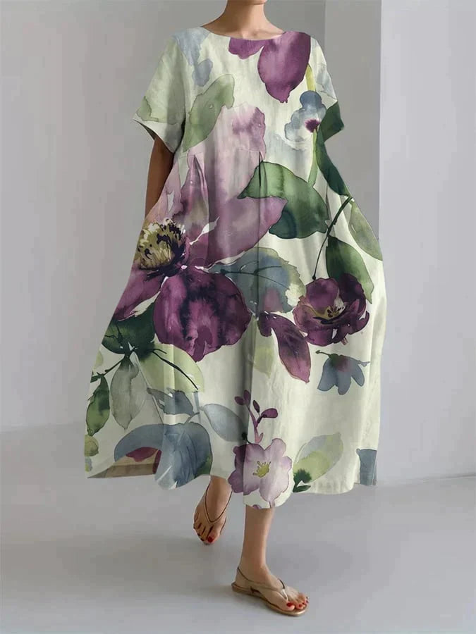 Andria - Loose Women's Dress with Botanical Floral Pattern