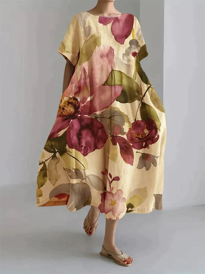 Andria - Loose Women's Dress with Botanical Floral Pattern