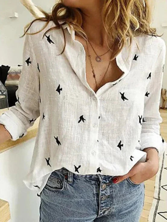 Maelyn - Elegant, Casual Long-sleeved Women's Shirt in Cotton and Linen