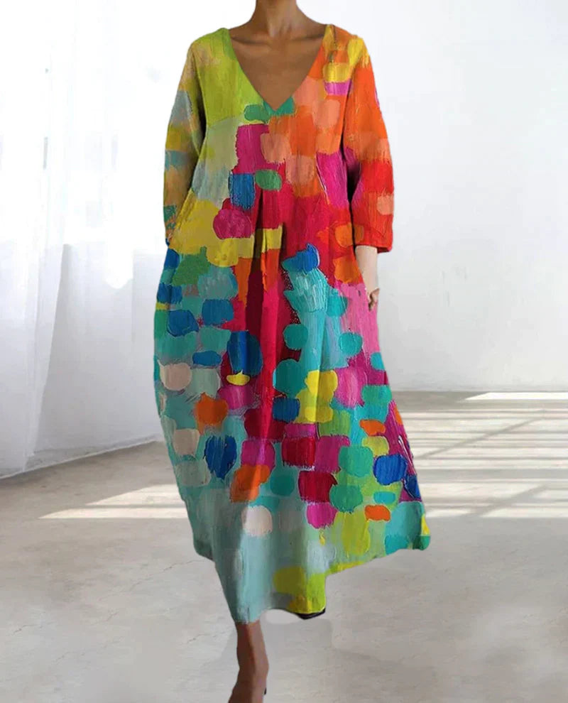 Anastasia - Colorful Printed Dress with V-neck